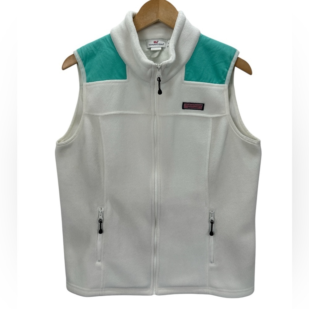 Vineyard Vines Full‎ Zip Fleece Vest White Aqua Teal Large